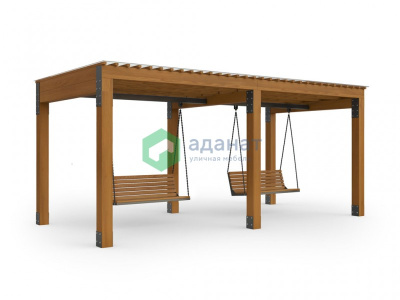 Навес с качелями «Орион» (с подиумом) - лиственница 6200х3000х2800мм