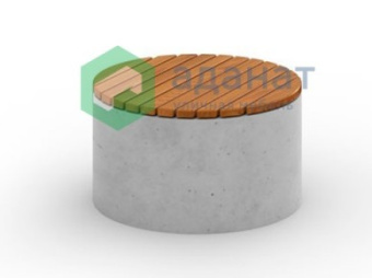 Скамейка «Круг диаметр 600 мм» с настилом -  «Шлифованный на гравии» на сером бетоне - сосна