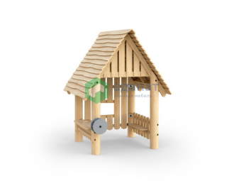 Детский игровой дом 1935х1960х2500мм Древесина: лиственница. Покрытие: светлый дуб.